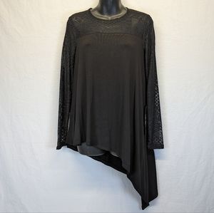 BCBGMaxAzaria Black "Shayla" Asymmetrical Lace Sleeve Top NWT